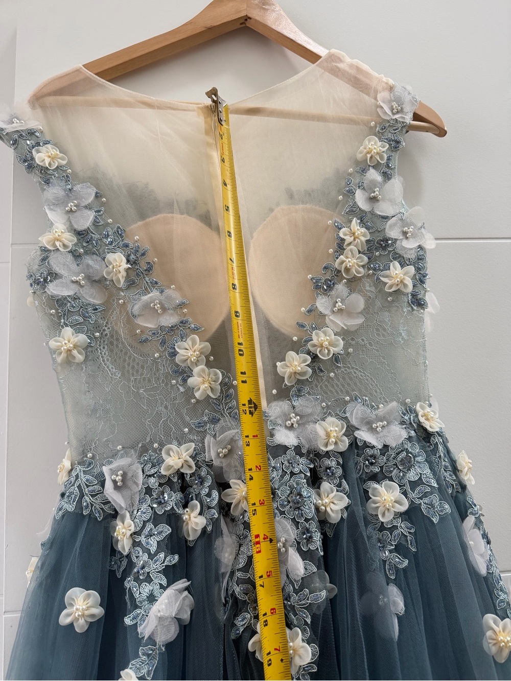 Prom/ Wedding ! Designer inspired Grey Tulle Maxi Dress with Floral Appliqué - Picture 12 of 14